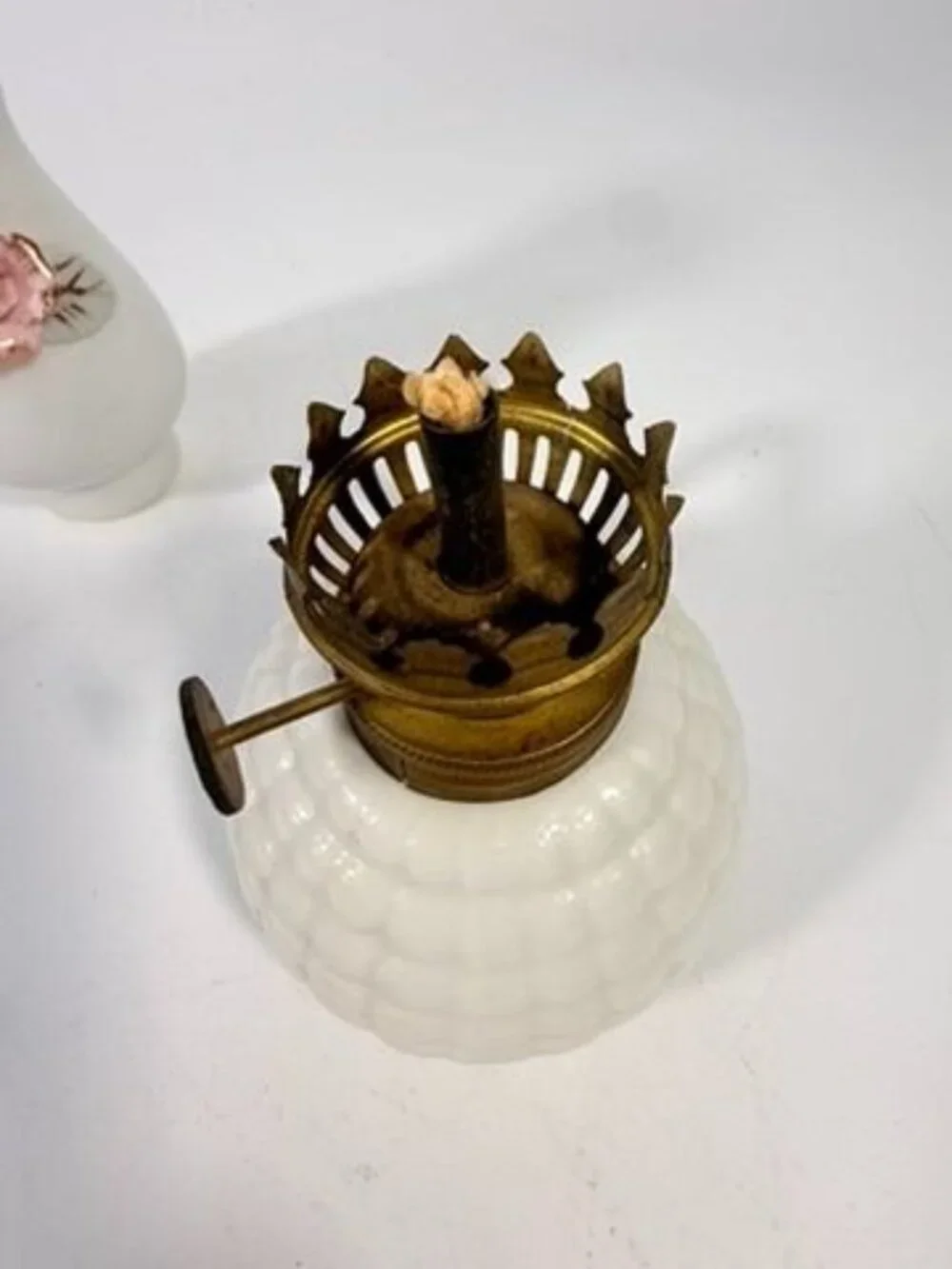 Mini Finger Oil Lamp Porcelain Ceramic Raised Rose Shade Chimney Vintage Home De - Picture 13 of 16
